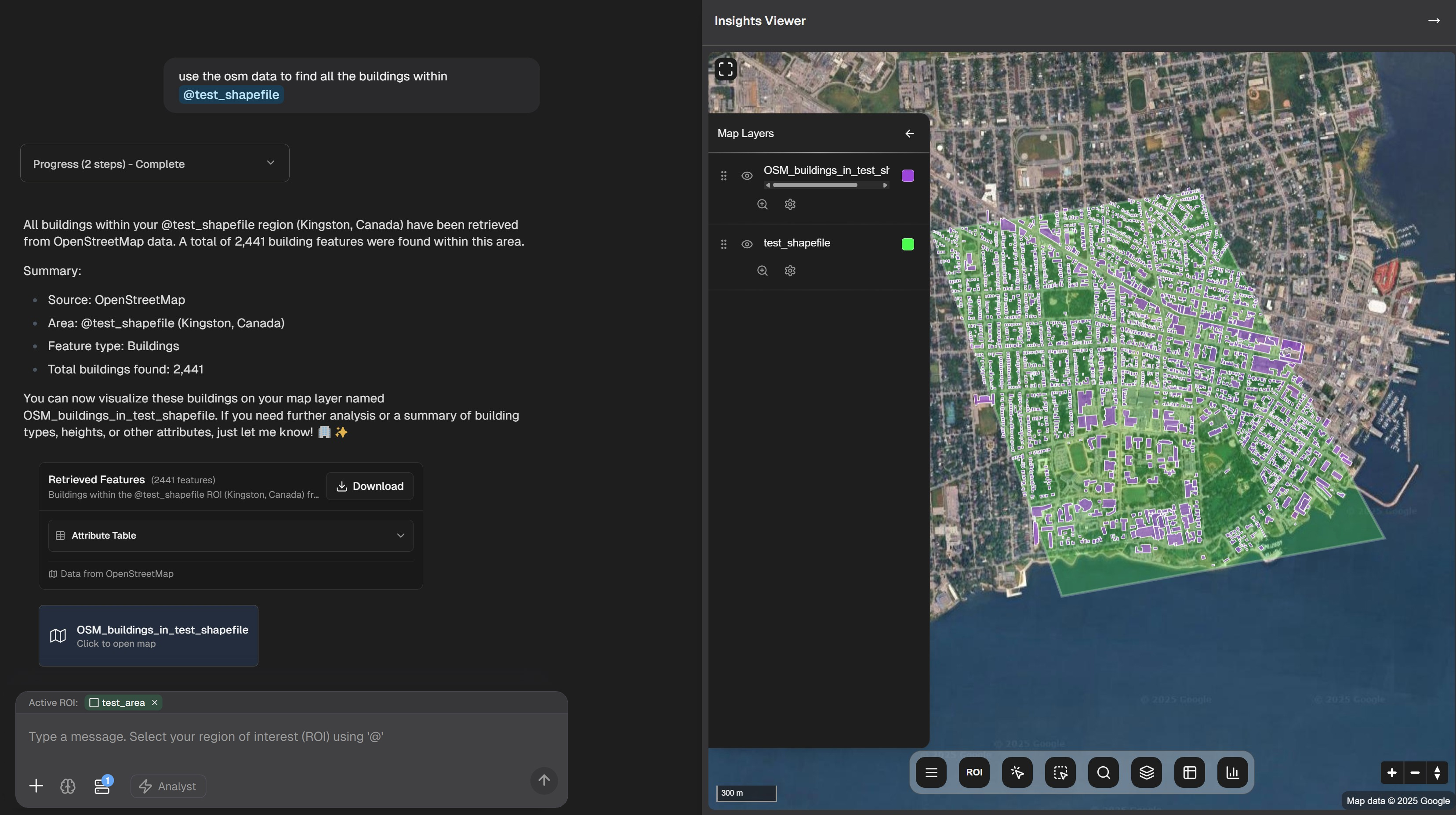 OpenStreetMap query results on map